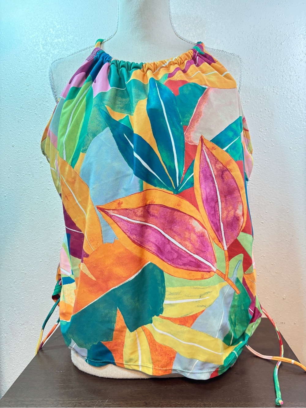 Time and Tru Multicolor Tropical Halter Swim Coverup